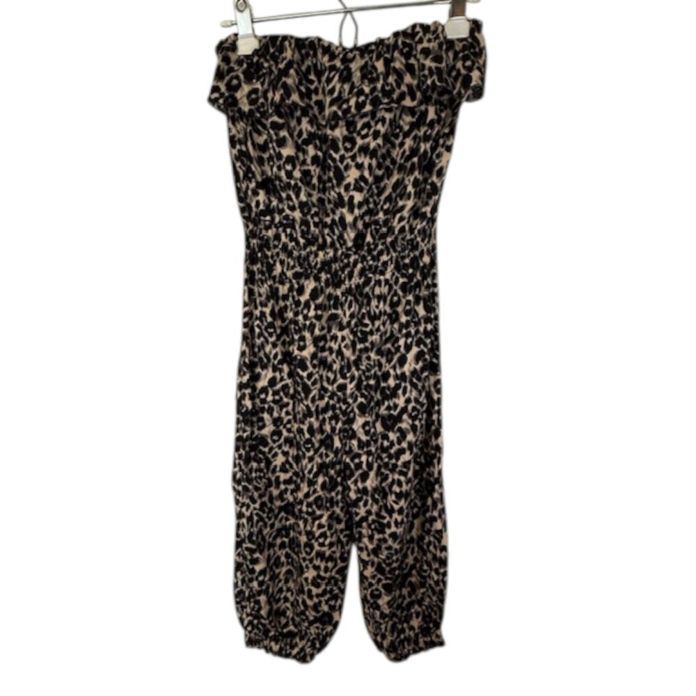FCNY Leopard Print Strapless Jumpsuit with Elastic Waist and Ruffle Top- Size M